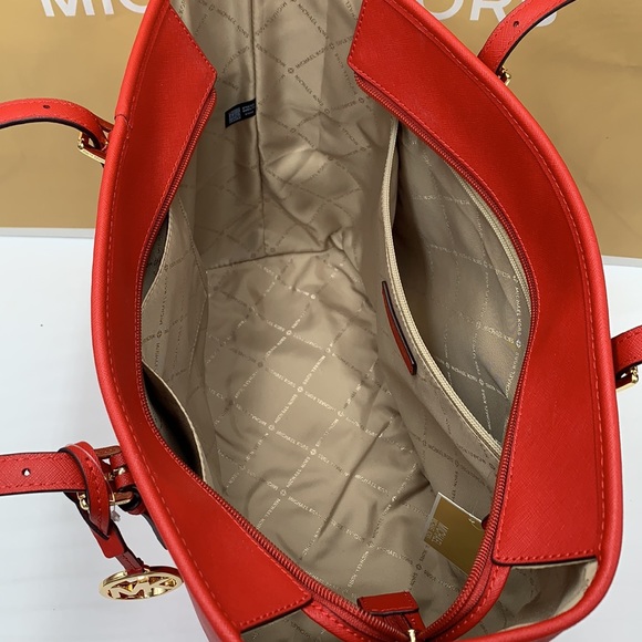 MICHAEL KORS JET SET TRAVEL LARGE TOP ZIP SHOULDER TOTE FLAME COLOR - Picture 9 of 14